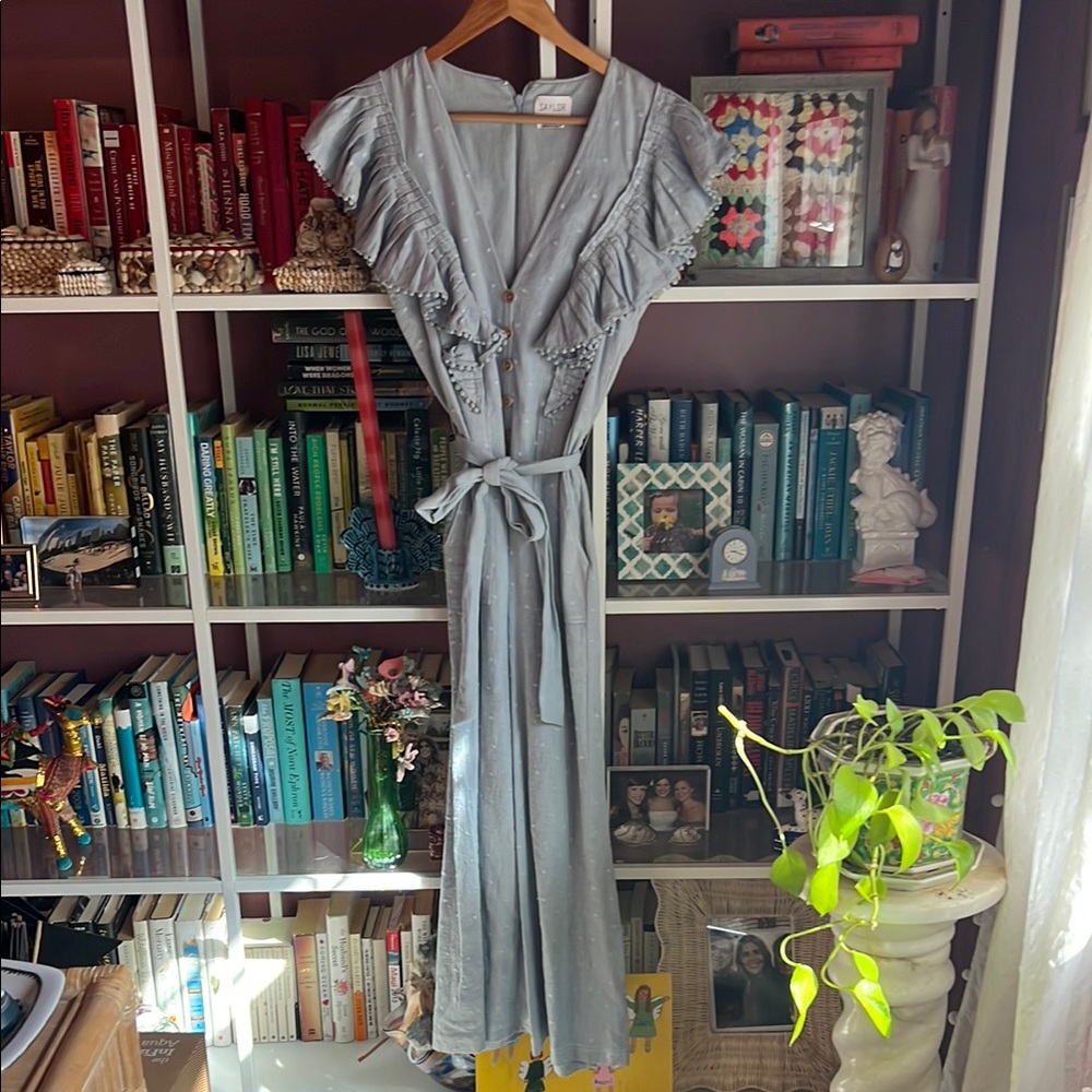 Saylor Blue Swissdot Jumpsuit with Flutter Sleeves